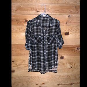 Button-up, sheer plaid/bandana design, Xhilaration